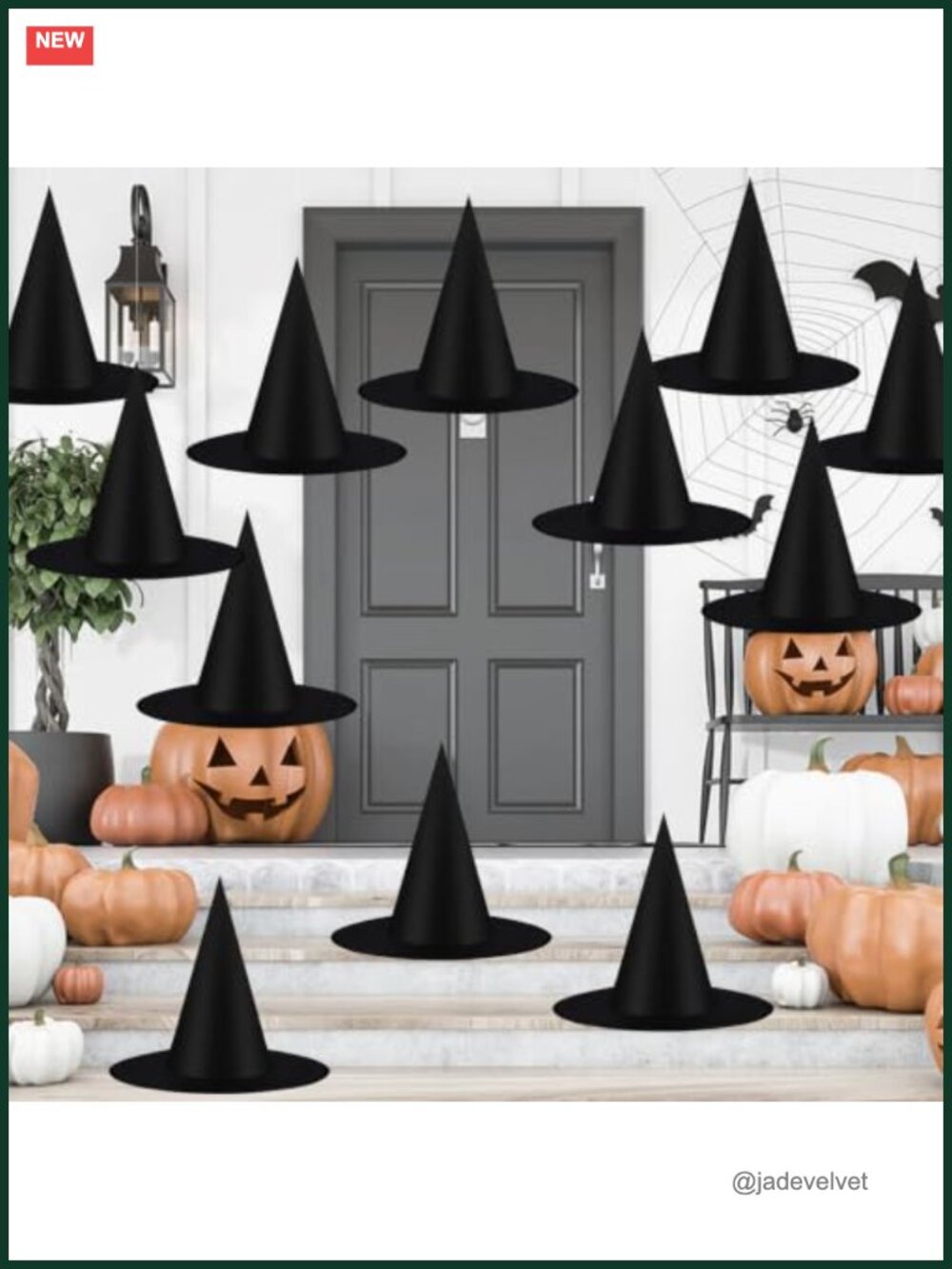12pc Halloween Floating Witch Hats Hanging Decor Oxford Fabric 15"